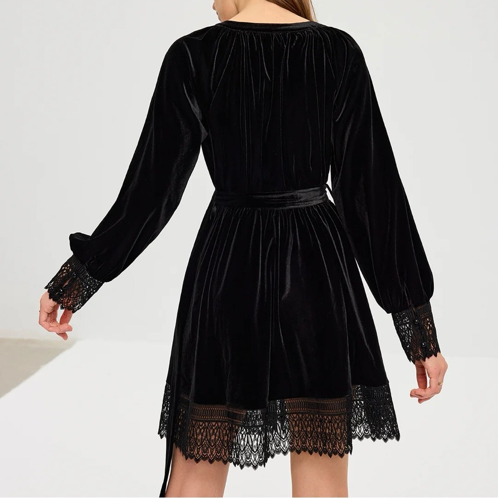 Commense Black Velvet Lace-Trim Mini Dress - Picture 3 of 12